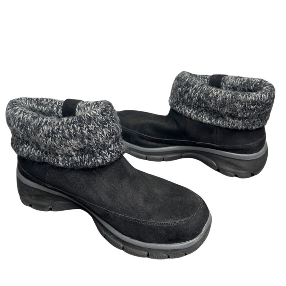 Skechers Womens Relaxed Fit Easy Going Heighten Black Boot Knit Cuff Size 8.5